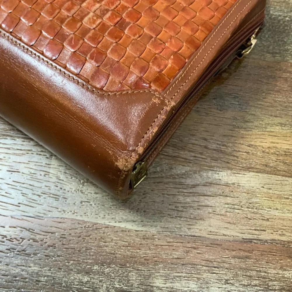 Vintage Franklin Quest 7 Ring Woven Leather Crossbody Planner 11” X 9”